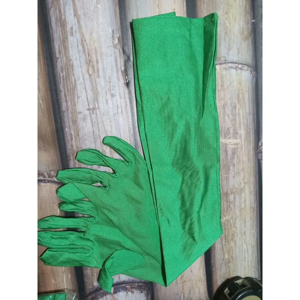Elegant Long Tulle Mesh Gloves Stretchy, Breathable & Quick-Dry Green